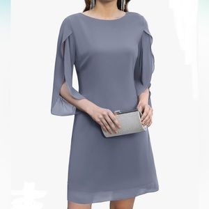 Grace Karin Chiffon Flutter Sleeve Dress Cocktail Wedding Party Size L Blue Gray